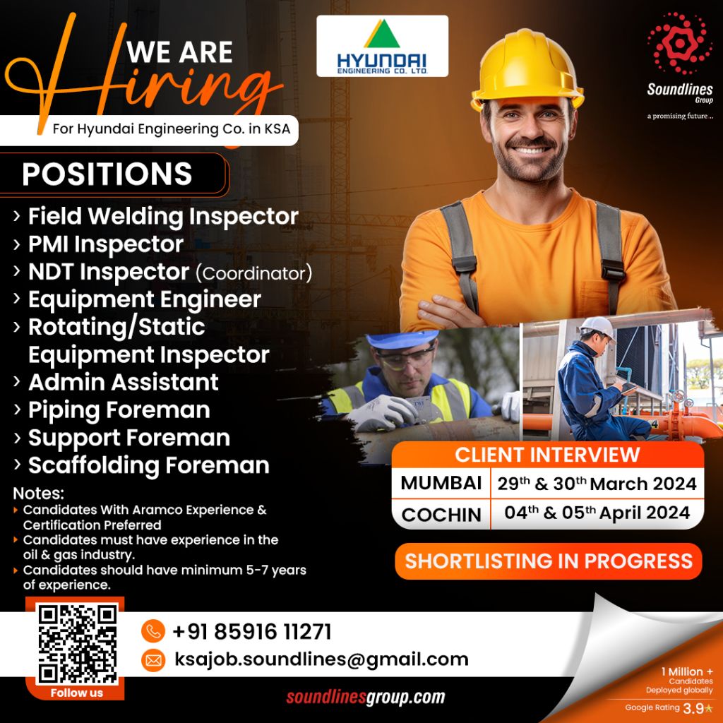 We are hiring For Hyundai Engineering Co. in KSA - Soundlines Group